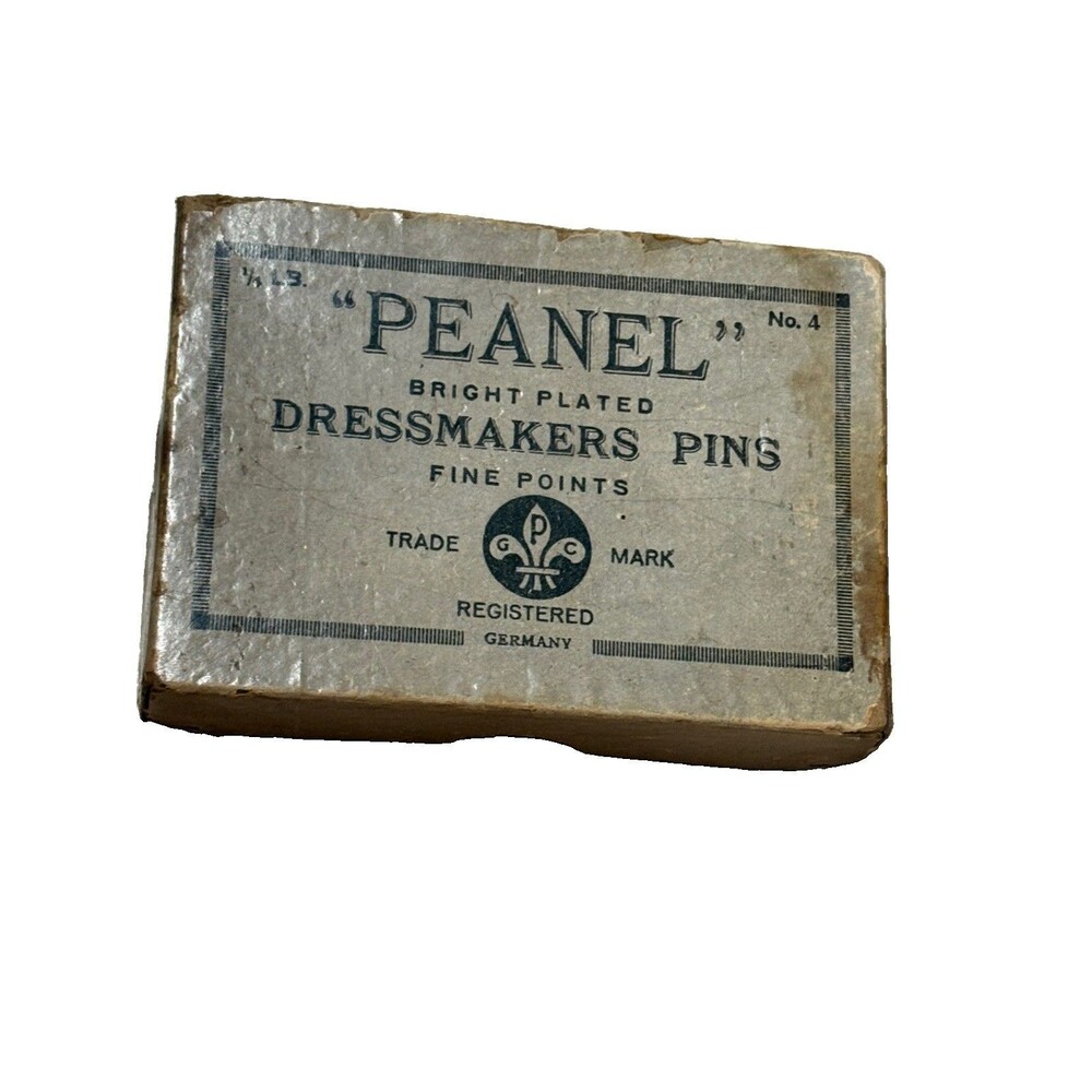 Antique VTG PE-AN-EL Dressmaker's Sewing Pins Box Fine Points Mostly Filled USA